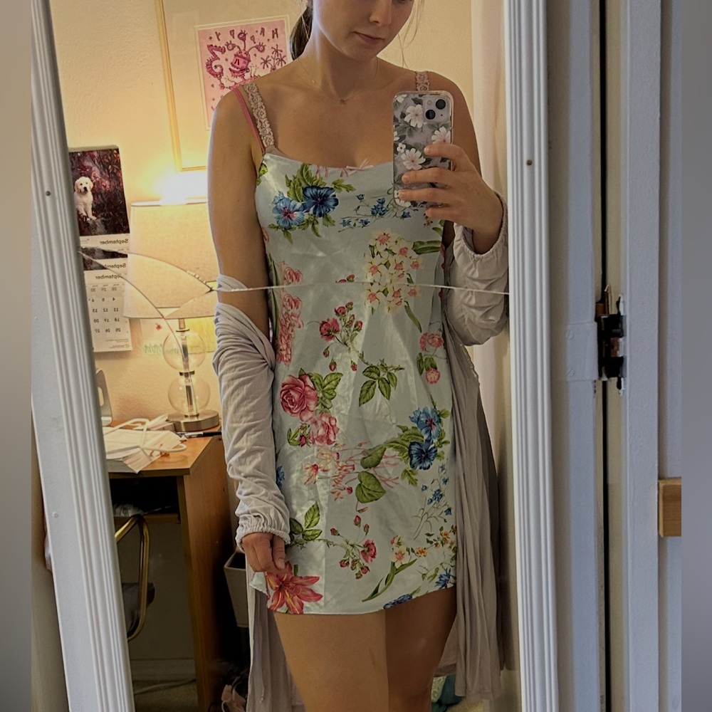 Vintage Floral nightie slip dress with Pink Straps